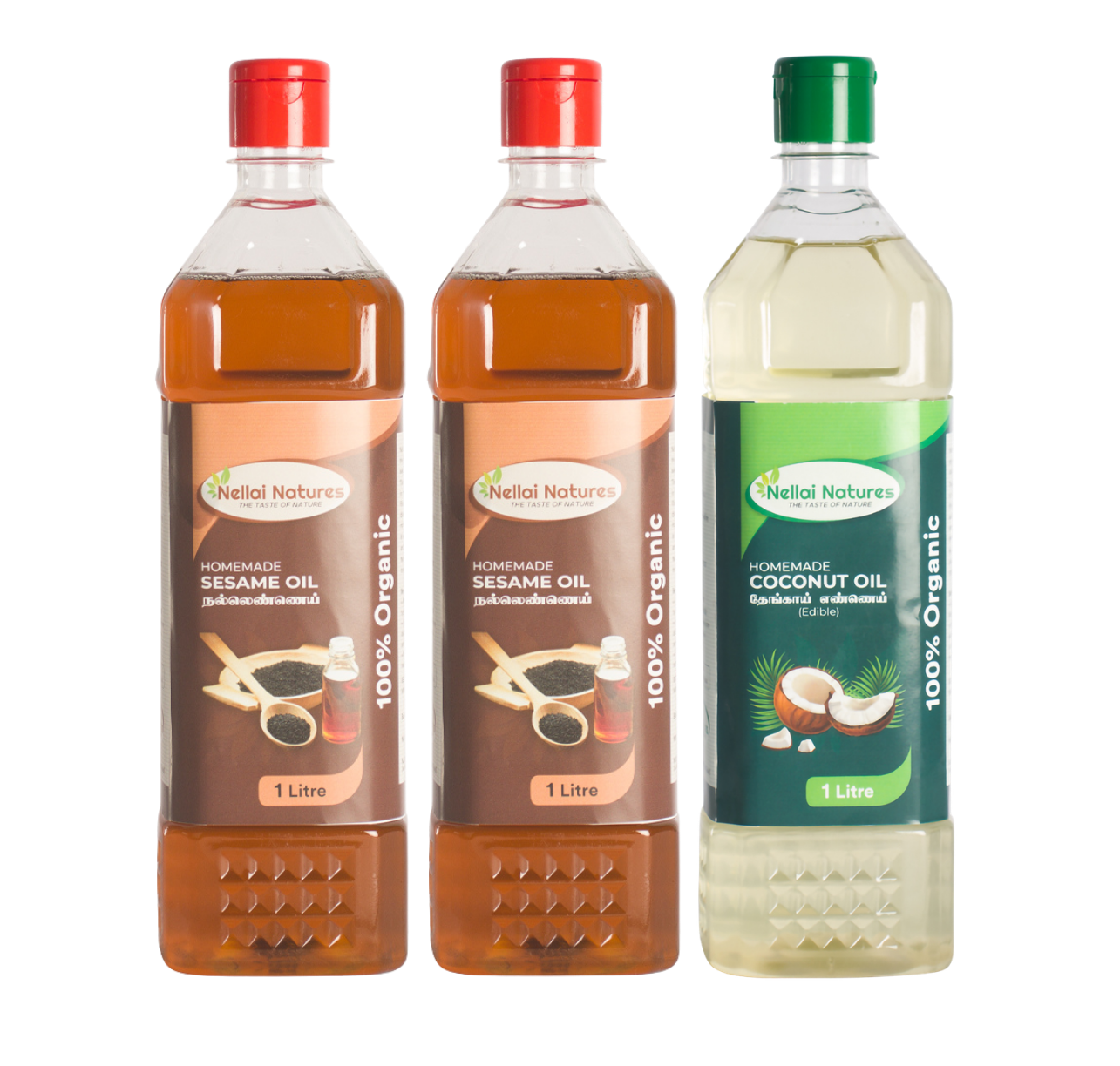 Nellai Natures Sesame Rich Pack - 2 Sesame Oil and 1 Coconut Oil, 1 Litre each